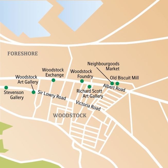 Karte von Stadtteil Woodstock in Kapstadt